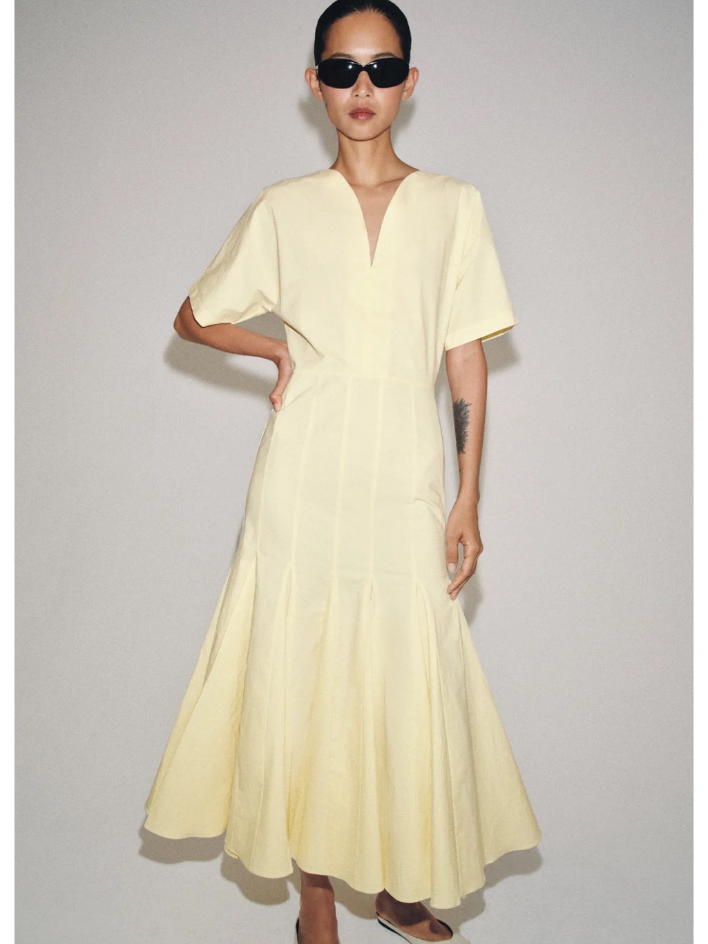 Zw Collection Cream Poplin V-Neck Midi Dress